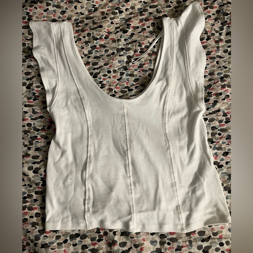 Free People Cream Scoop-Neck Ribbed Tank